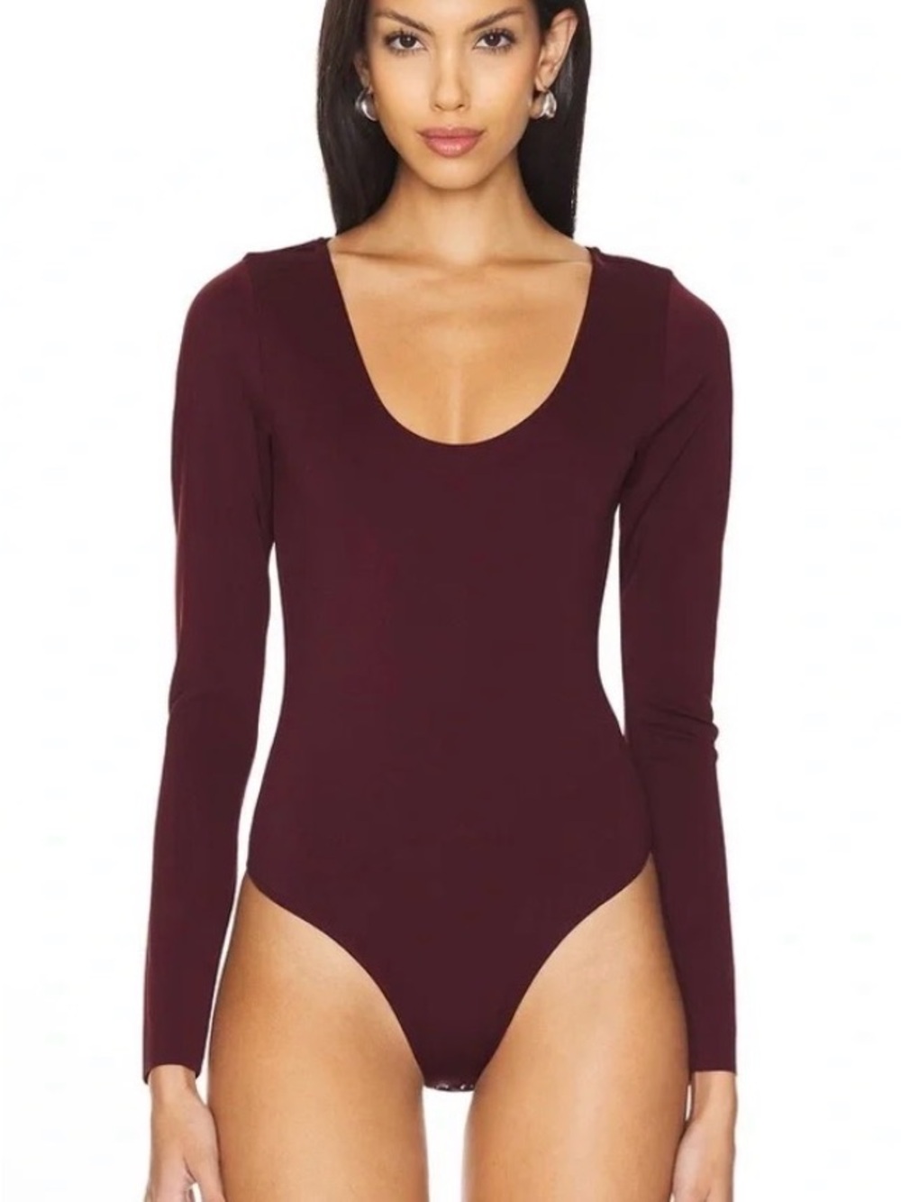 Good American Scuba Scoop Bodysuit in Oxblood RED LONG SLEEVE SIZE M